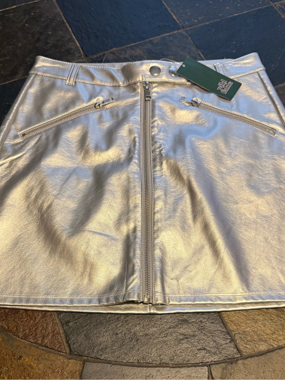 wild fable Silver Metallic Front-Zip Mini Skirt